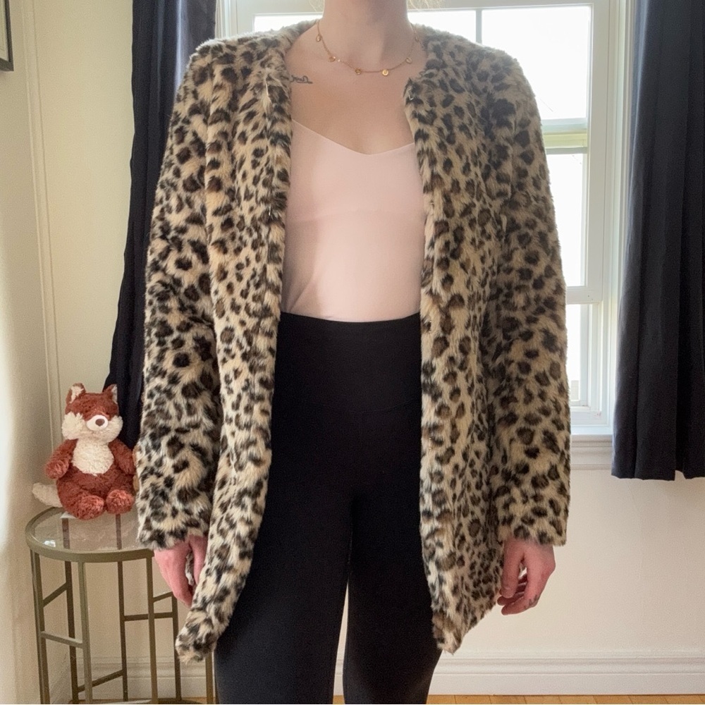 Chic Leopard Print Faux Fur Mid-Length Coat